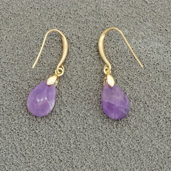 Raw Amethyst Gold Dangle Earrings